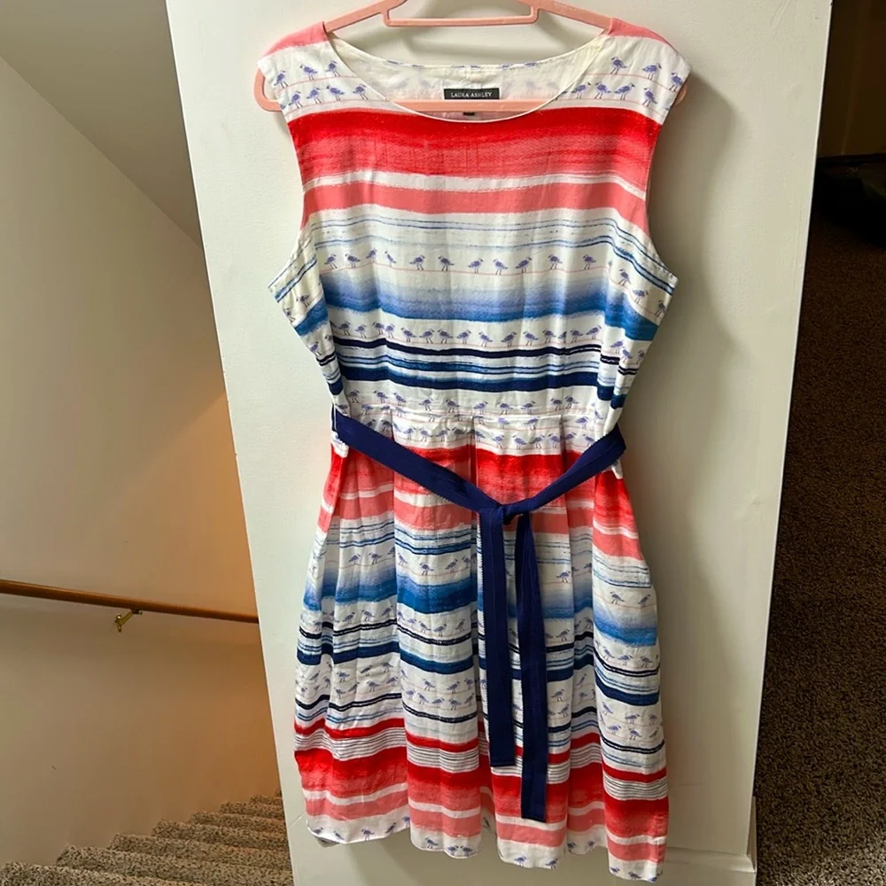 LAURA ASHLEY Seagull Stripe Beach Cotton Fit & Flare Dress Size 12 - Picture 5 of 9